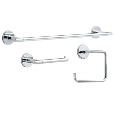 Lyndall 3-Piece Bath Hardware Set with Towel Ring Toilet Paper Holder and 24 in. Towel Bar in Chrome