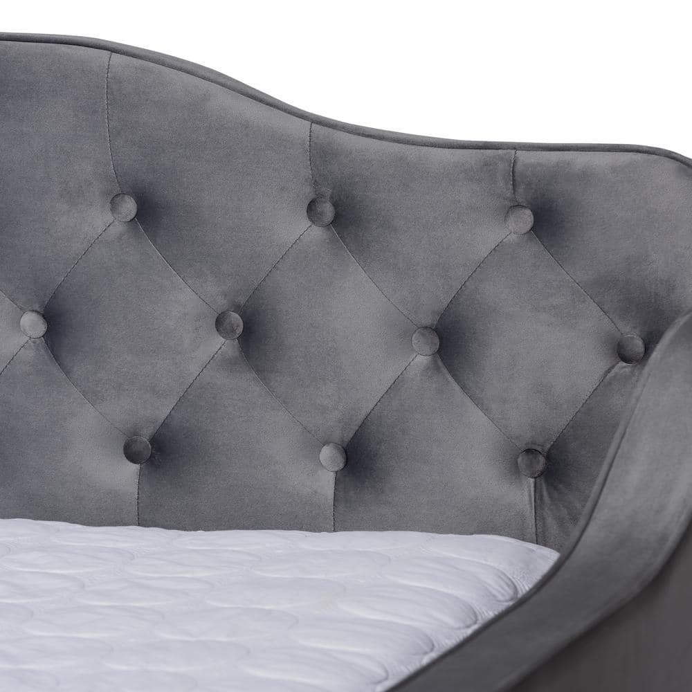 Gray Velvet Upholstered Button Tufted Full Daybed
