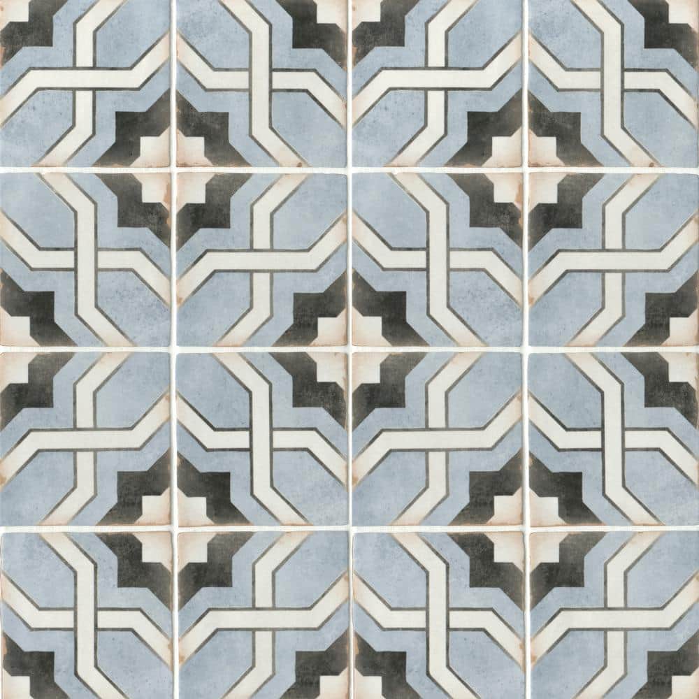Casablanca 5" x 5" Blue and Black Ceramic Patterned Tile