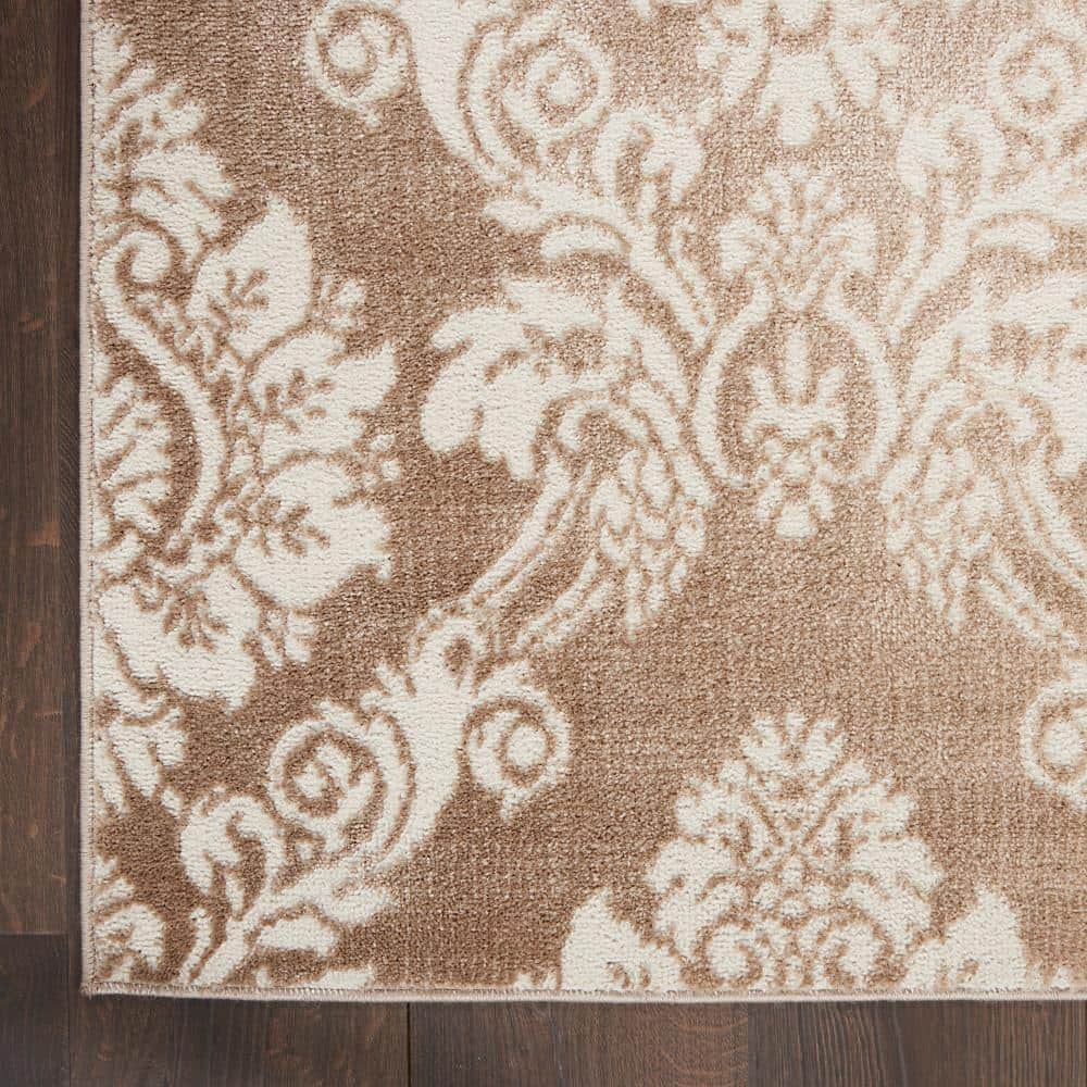Ivory Mocha Floral Elegance 5' x 7' Easy-Care Synthetic Area Rug