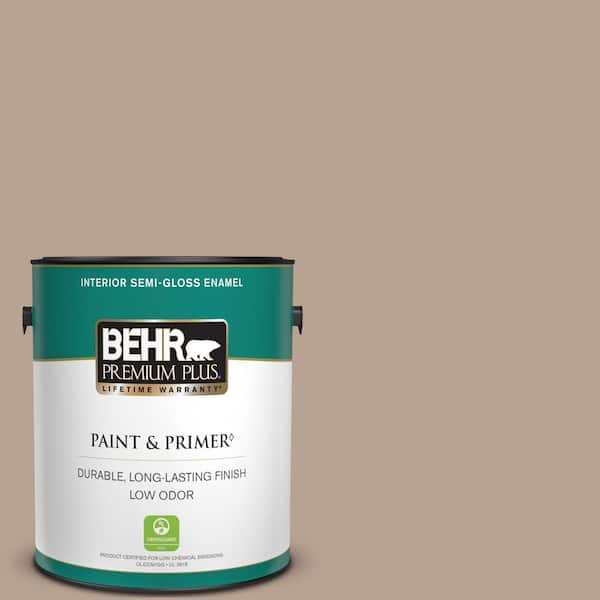 BEHR PREMIUM PLUS 1 qt. #N190-4 Rugged Tan Semi-Gloss Enamel Low Odor  Interior Paint & Primer 340004 - The Home Depot