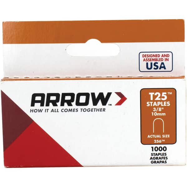 ARROW STAPLES T25 #256  3/8" ROUND CROWN 10MM  1000 COUNT BOX MADE IN USA 