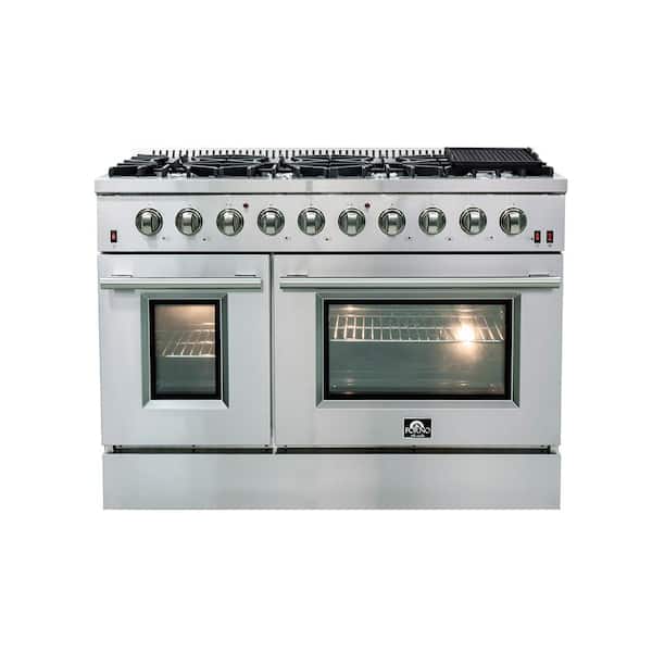 Forno 48 in. 6.58 cu. ft. Capacity Professional Freestanding Double Oven Gas Range with 8 Italian Burners in Stainless Steel