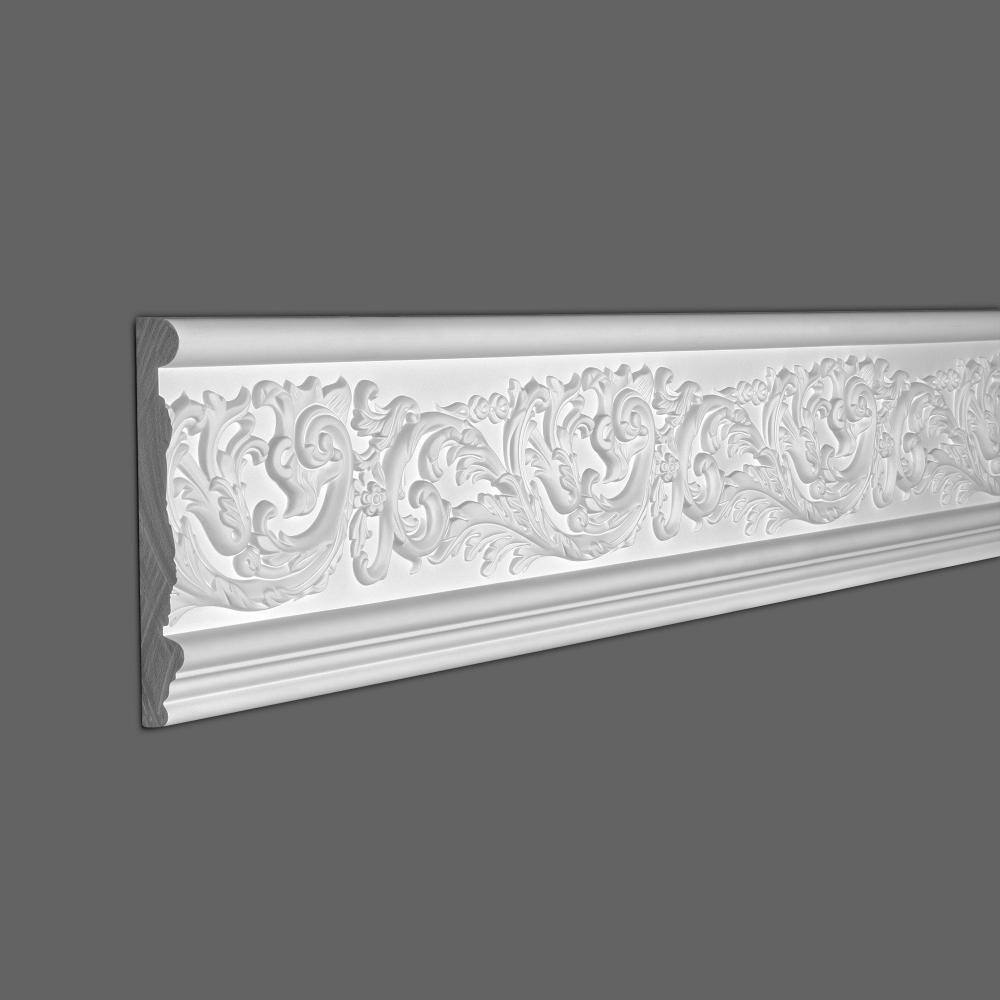 6-inch White Polyurethane Floral Scroll Panel Moulding Sample