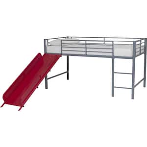Jade Silver Metal Junior Loft Bed With Red Slide