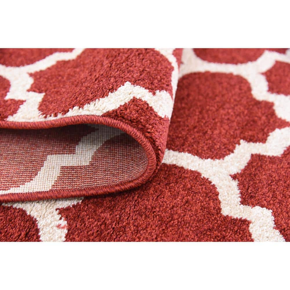 Red and Orange Synthetic Trellis Indoor Area Rug