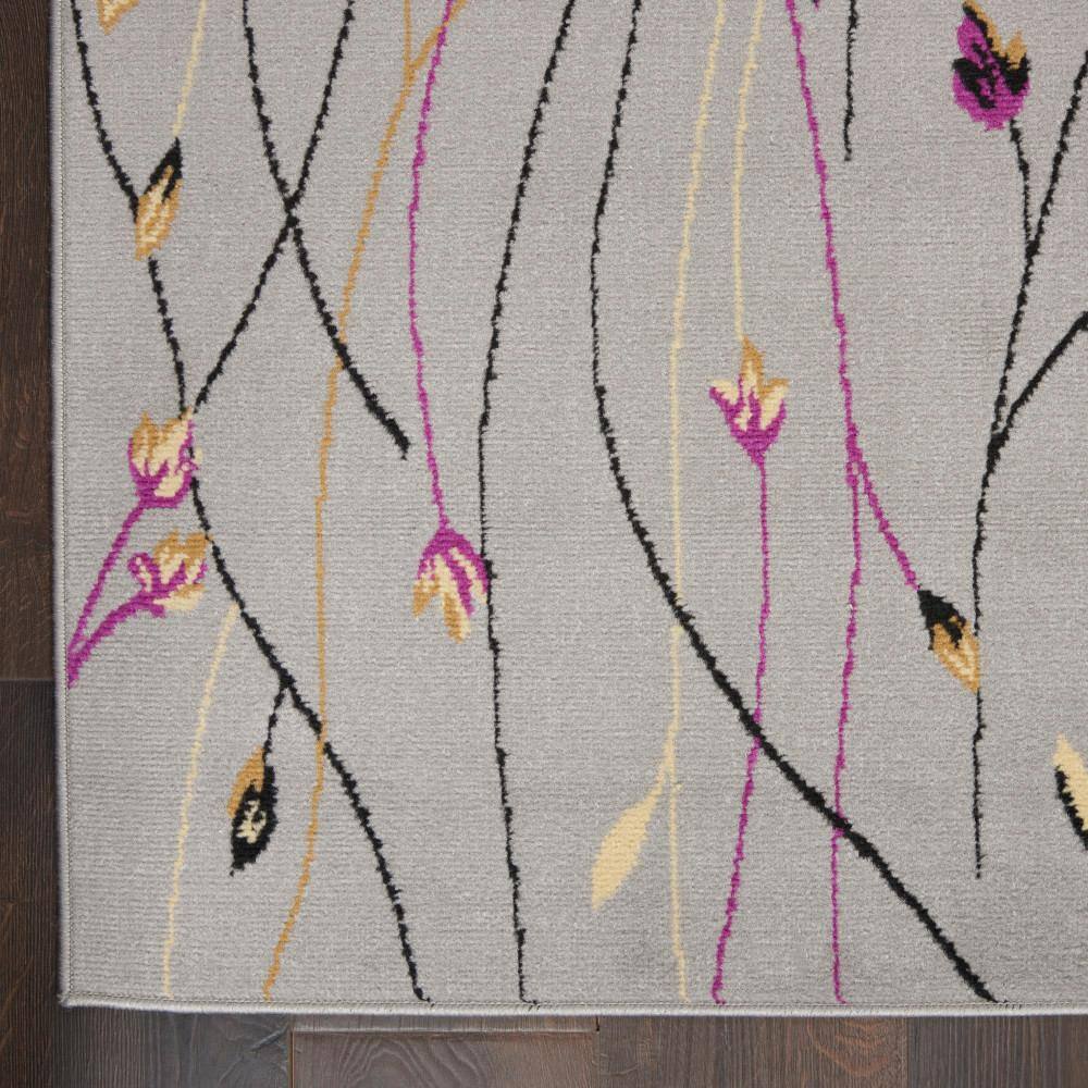Gray Floral Synthetic Reversible 10' x 14' Area Rug