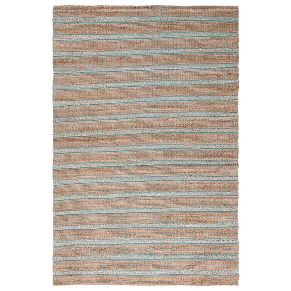 SAFAVIEH Natural Fiber Teal/Beige 8 ft. x 10 ft. Striped Woven Area Rug