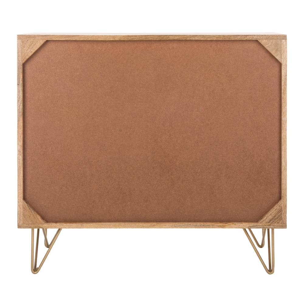 Transitional 32'' Natural Wood and Brass 3-Drawer Chest