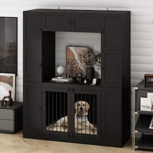 Dog House Storage Cabinet Bookshelf Furniture Style, Indoor Wood Dog Crate Bookcase with 7 Large Shelves, Black