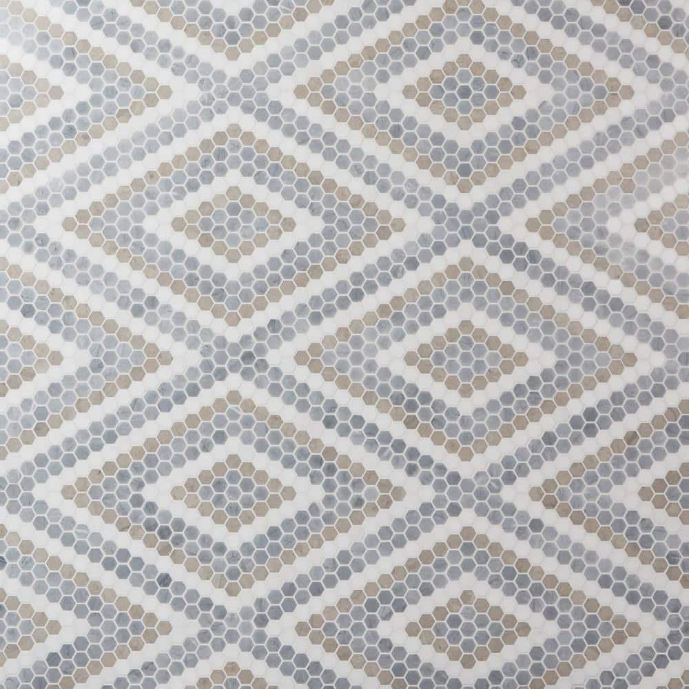 Hyperion Beige and Gray Marble Hexagon Mosaic Tile Sheet