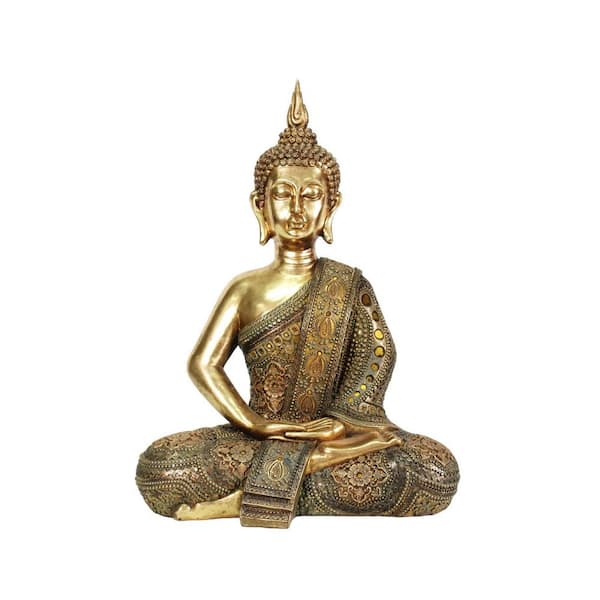 Zaer Ltd. International 19.1 in. Tall Frosted Gold Polyresin Buddha in Dhyana Mudra