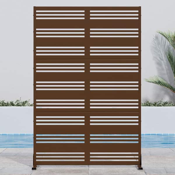 Lirago 72 in. H x 47 in. W Outdoor Metal Privacy Screen Garden Fence Stripe Pattern Wall Applique in Brown
