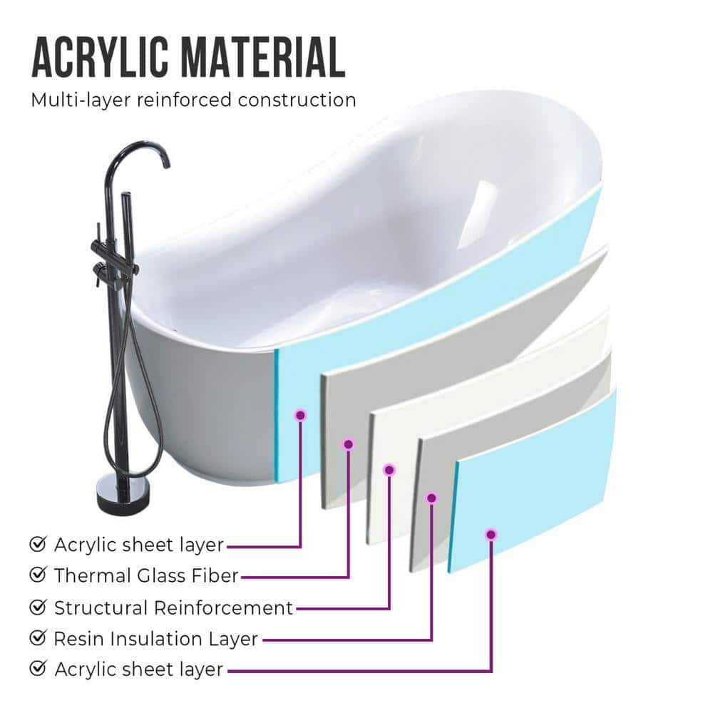 71'' White Acrylic Freestanding Soaking Bathtub