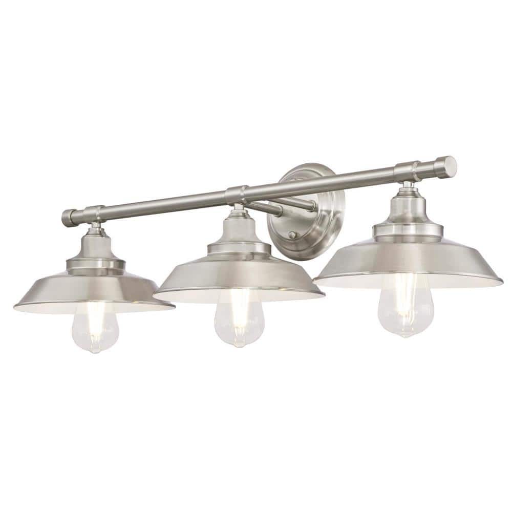 Brushed Nickel Three-Light Industrial Wall Fixture