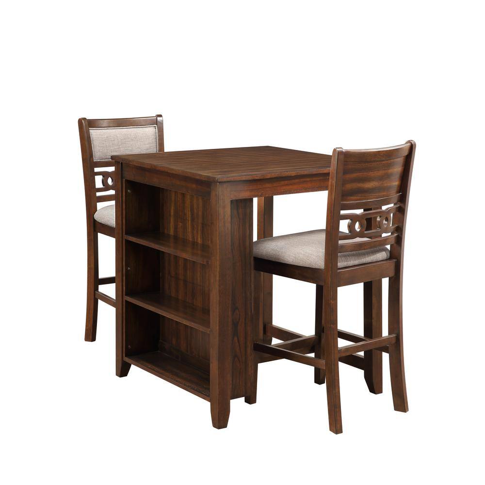 Gia Cherry 3 Piece 30" Counter Height Dining Set with Light Brown Cushions
