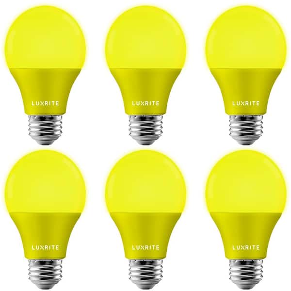 LUXRITE 60-Watt Equivalent A19 Bug LED Light Bulb Yellow Light Bulb (6-Pack)