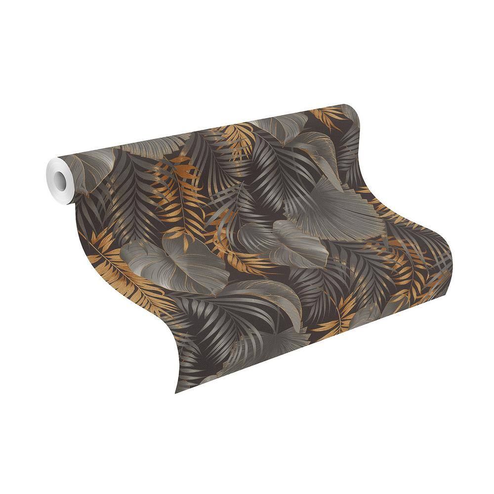 Valdivi Black and Gold Vinyl Palm Leaf Wallpaper Roll