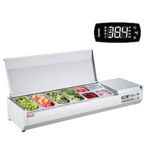 Refrigerated Condiment Prep Station 150-Watt Countertop with 4 1/3 Pans and 4 1/6 Pans 304 Stainless Body and PC Lid
