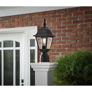 1-Light Black Steel Line Voltage Outdoor Weather Resistant Post Light with No Bulb Included