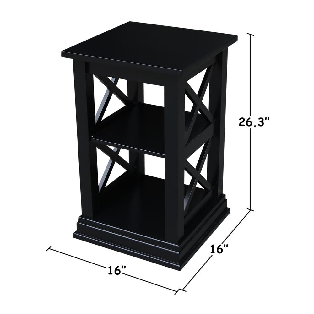 Elegant Hampton Solid Hardwood Accent Table with Shelves - Black