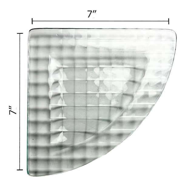 7 in. D x 7 in. W x 0.24 in. H Clear Glass Floating Corner Decorative Wall Shelf with Chrome Metal Brackets