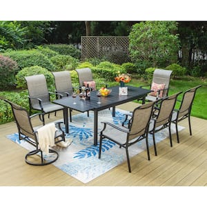 9-Piece Metal Outdoor Dining Set with Padded Swivel Texitilene Chair and Expandable Table
