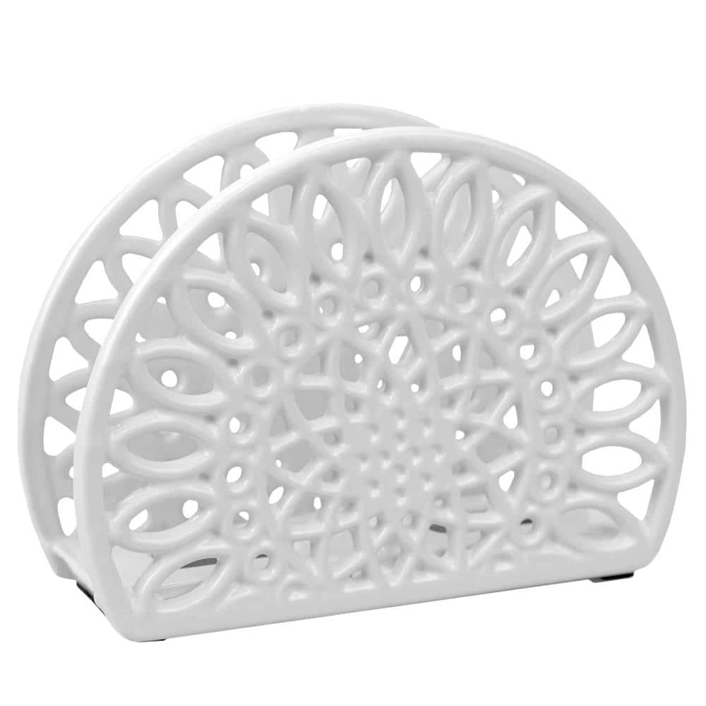 Home Basics Sunflower Cast Iron Napkin Holder in White HDC63932 The