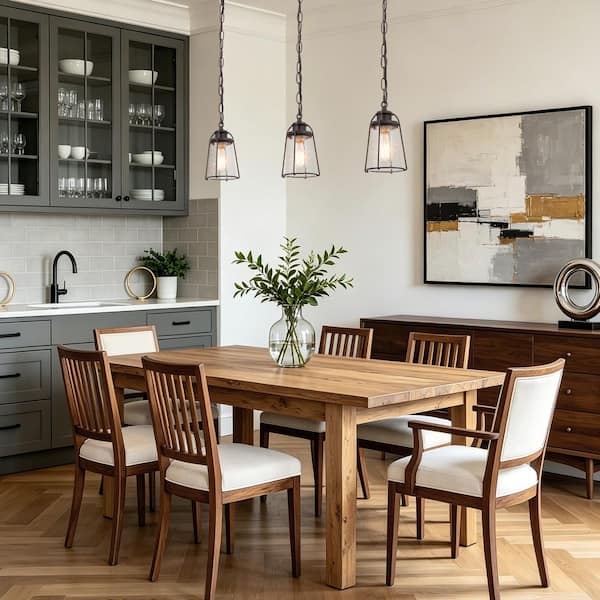 1-Light 5 in. Rust Bronze Cage Island Pendant Light with Seeded Glass Shade, Dining Room Mini Glass Pendant Light