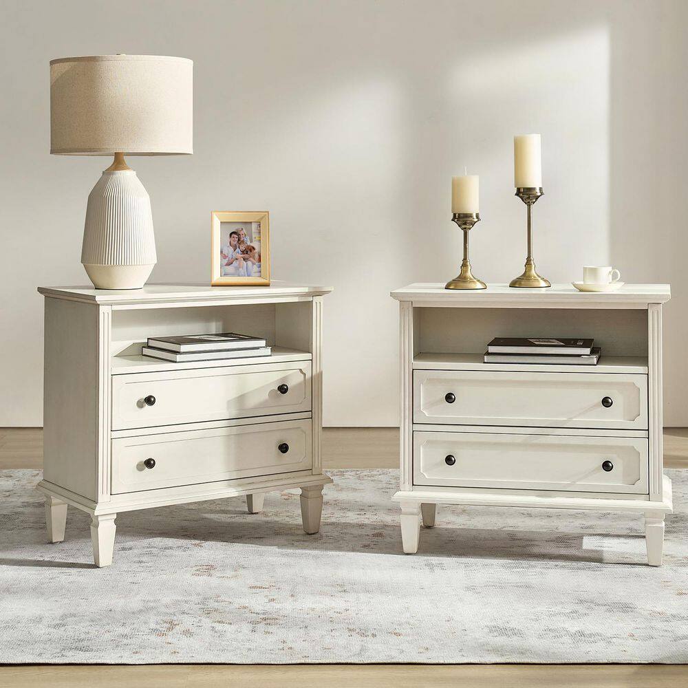 Juiien White 2-Drawer Solid Wood Nightstand with Solid Wood Legs (Set of 2) price history on PriceWatchPro