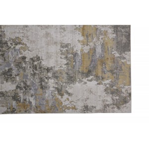 10 X 13 Gold and Ivory Abstract Area Rug