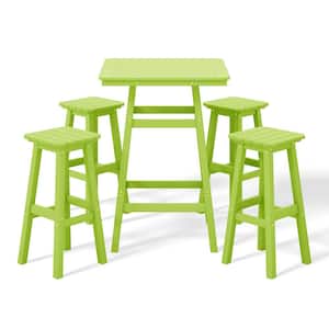 Laguna 5-Piece Fade Resistant HDPE Plastic Outdoor Patio Square Bar Height Pub Set, Matching Barstools in Lime