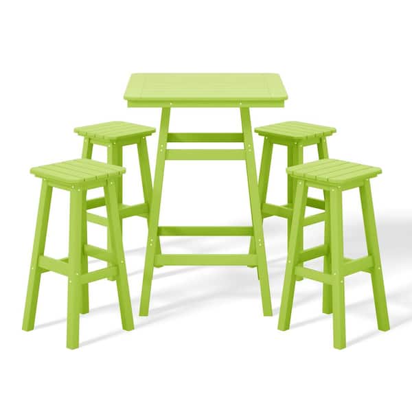 WESTIN OUTDOOR Laguna 5-Piece Fade Resistant HDPE Plastic Outdoor Patio Square Bar Height Pub Set, Matching Barstools in Lime
