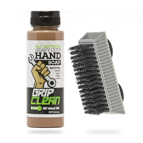 Grip Clean Hand Cleaner for Auto Mechanics - Heavy-Duty Pumice Soap + Fingernail Brush, All Natural and Dirt Infused for Dry Hands, Brown