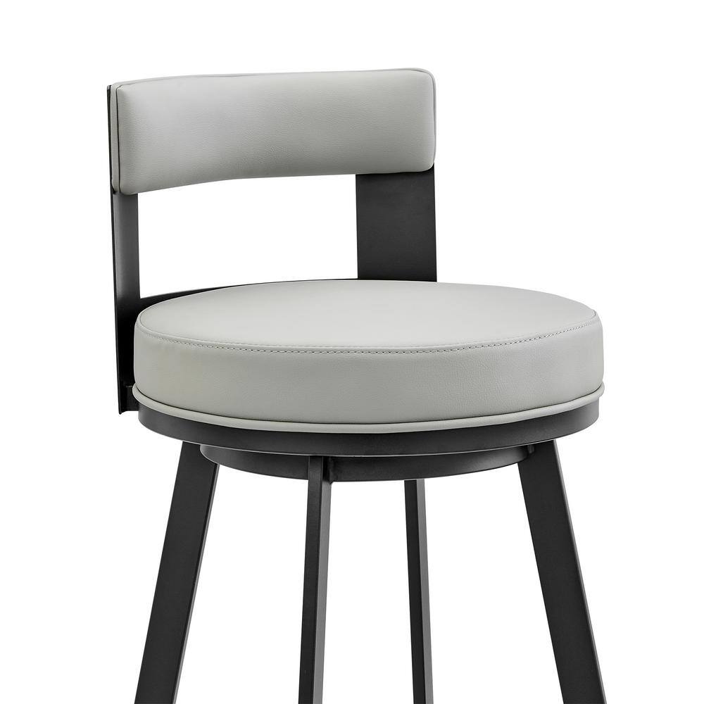 Flynn Black Metal and Light Grey Faux Leather Swivel Counter Stool