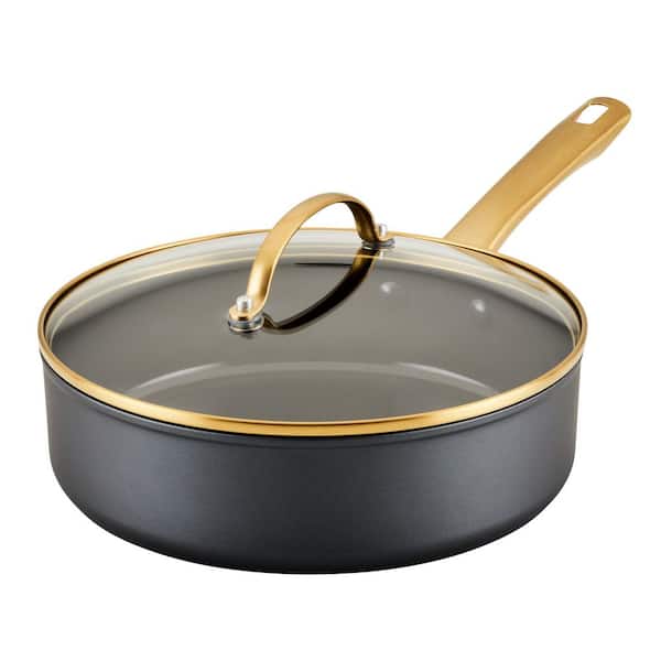Forged Induction Ceramic 3 qt. Aluminum Nonstick Saute Pan with Lid in Black