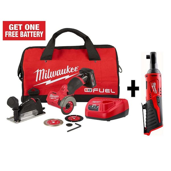 Milwaukee M12 FUEL 12V 3 in. Lithium-Ion Brushless Cordless Cut Off Saw Kit W/ M12 3/8 in. Ratchet