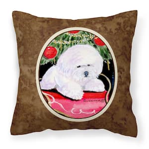 14 in. x 14 in. Multi-Color Lumbar Outdoor Throw Pillow Christmas Tree Bichon Frise Decorative Canvas Fabric Pillow