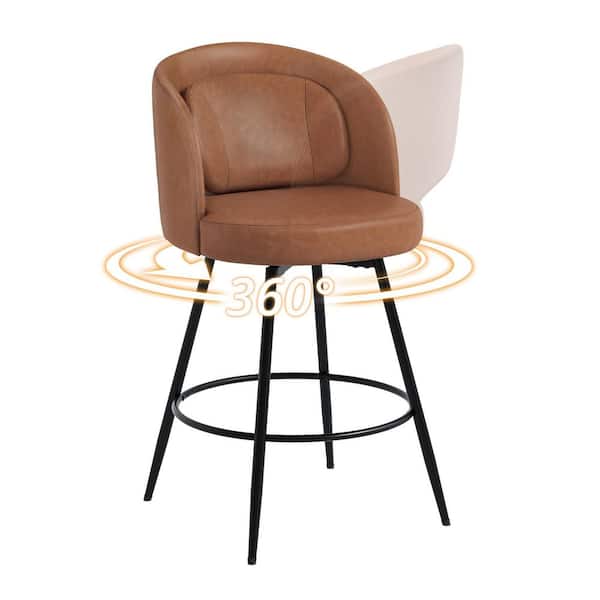 Audrey 26 in. Brown Faux Leather Swivel Bar Stool Metal Frame Bar Chairs Counter H8 Bar Stool with Cushions Set of 4