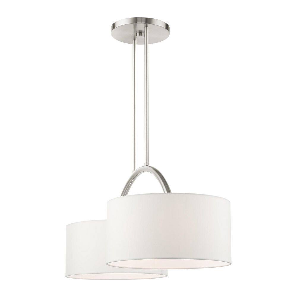 Elegant Brushed Nickel 2-Light Linear Chandelier with Off-White Drum Shades