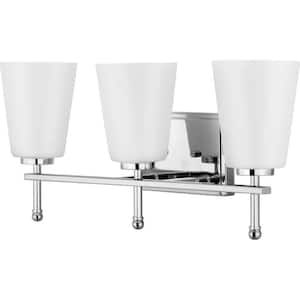 Glenville 23 in. 3-Light Polished Chrome Vanity Light with Etched White Glass Shades