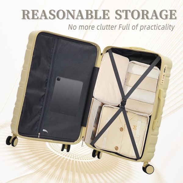 Tatahance 3-Piece Light Yellow ABS Hardside Spinner Luggage Set