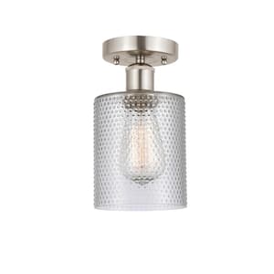 Cobbleskill 5 in. 1-Light Brushed Satin Nickel, Clear Semi-Flush Mount with Clear Glass Shade