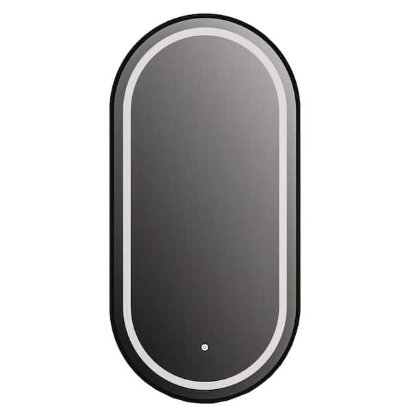 Deauville 18 in. W x 36 in. H Large Round Frameless LED Wall Mounted Bathroom Vanity Mirror in Black