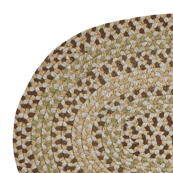 Woodbridge Oval Braid Collection Ivory 20" x 30" Oval 100% Wool Reversible Indoor Area Rug
