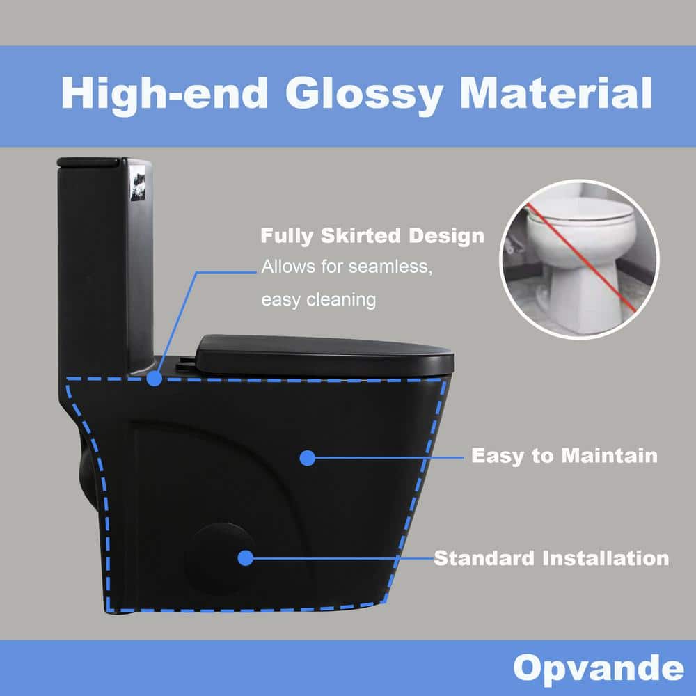 Matte Black Ceramic Dual Flush Elongated One-Piece Toilet