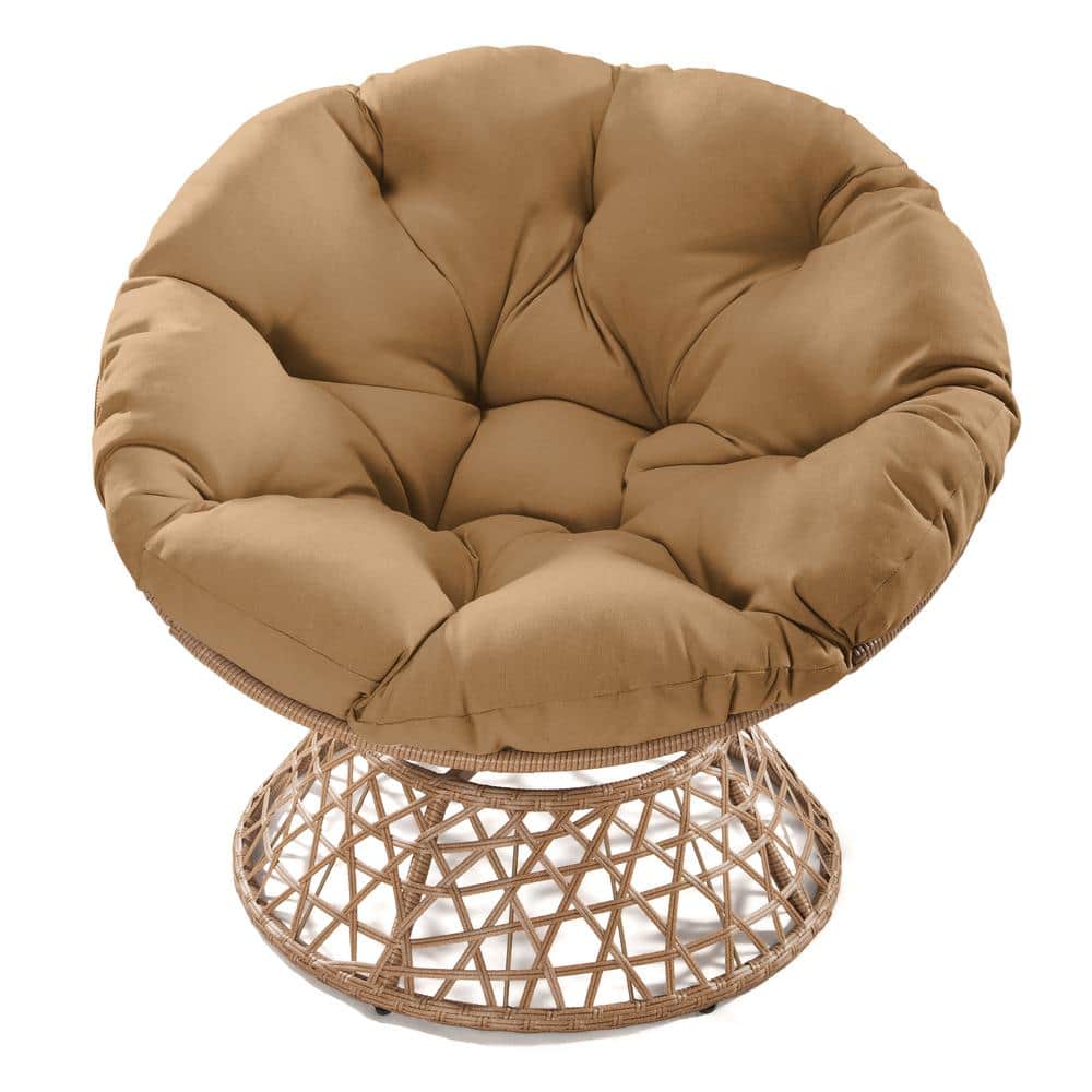 Wicker Outdoor Rocking Chair with Taupe Cushions Large Saucer, 360° Swivel
