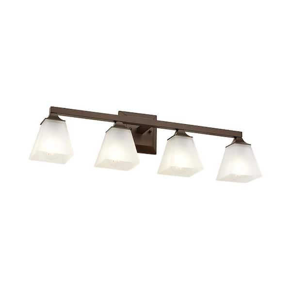 JAZAVA 29.5 in. 4-Light Oil Rubbed Bronze Vanity Light with Frosted Glass Shade