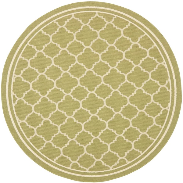 Courtyard Green/Beige 7 ft. x 7 ft. Round Geometric Indoor/Outdoor Patio  Area Rug
