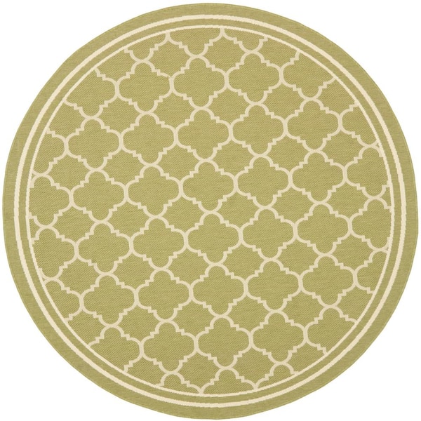 SAFAVIEH Courtyard Green/Beige 8 ft. x 8 ft. Round Geometric Indoor/Outdoor Patio  Area Rug